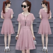 V-cổ đầm voan nữ mùa hè ăn mặc 2018 phiên bản Hàn Quốc mới của khí màu hồng eo là phụ nữ mỏng váy dài