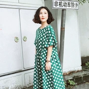 Suji Ange thiết kế ban đầu lỏng giản dị váy dài văn học retro vòng cổ polka dot dress mùa hè phong cách mới
