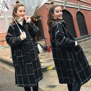 Áo choàng dài vừa phải phiên bản Hàn Quốc của cổ tròn lưới áo choàng bảy điểm tay áo đi lại len phụ nữ áo len giả - Trung bình và dài Coat