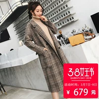 Mùa xuân 2018 mới của phụ nữ kẻ sọc áo len nữ dài phần len hai mặt áo len không cashmere - Trung bình và dài Coat áo khoác dạ nữ