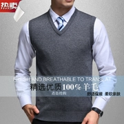 Người đàn ông trung niên của cashmere áo len V-Cổ vest màu rắn áo len vest gà tim cổ áo trung niên dệt kim vest áo len