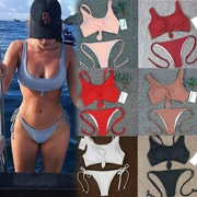 Bikini bikini tam giác gợi cảm nữ ngực nhỏ ba điểm tụ tập mới chia đôi màu rắn thắt nút bikini Nga