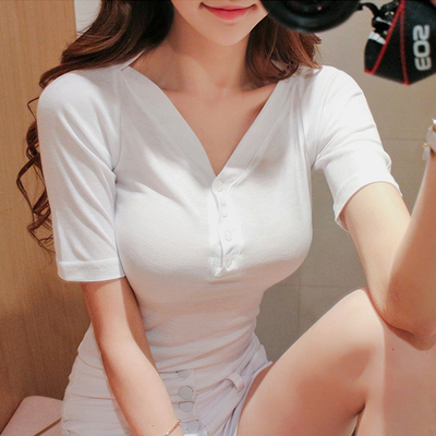 百搭性感v领打底针织衫t恤