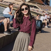 Xuân 2018 phiên bản Hàn Quốc mới của áo sơ mi trơn màu mỏng hoang dã cơ bản áo sơ mi nữ sinh dài tay buông thả
