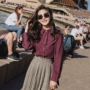 Xuân 2018 phiên bản Hàn Quốc mới của áo sơ mi trơn màu mỏng hoang dã cơ bản áo sơ mi nữ sinh dài tay buông thả áo kiểu voan