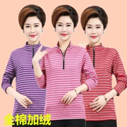 Phụ nữ trung niên sọc mới mùa thu đông 2018 cộng với áo nhung dày cho mẹ trung niên áo dài tay