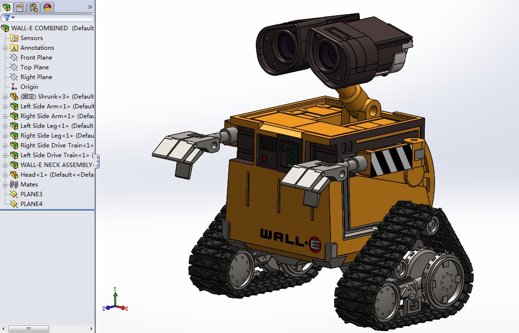 Wall-E瓦力机器人3D图纸 SolidWorks设计 附STL格式3D三维模型