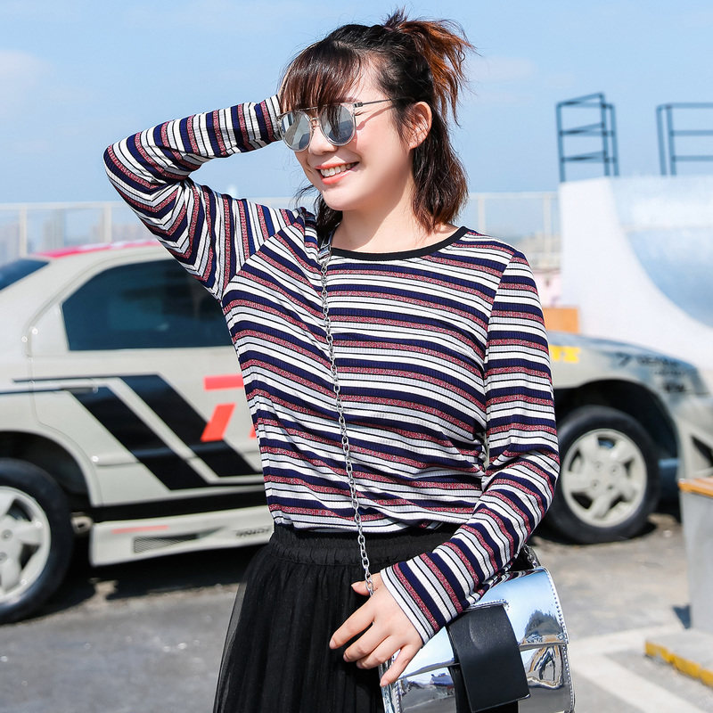 [Giải phóng mặt bằng 50 nhân dân tệ] lớn kích thước của phụ nữ stretch sọc knit đáy áo t-shirt M1740937