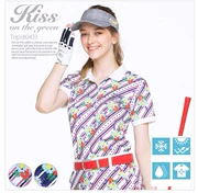Mùa hè 2018 mới Hàn Quốc mua quần áo golf nữ sọc in nhanh tay áo thun golf ngắn tay - Thể thao sau