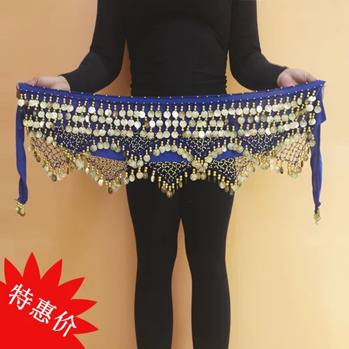 Новая танцевальная танцевальная цепь Золотая монетная бархатная армист показывает индийский танец с шарфом плюс зашифрованный