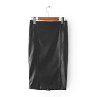 Осенняя черная приталенная полиуретановая юбка, 2018, европейский стиль
