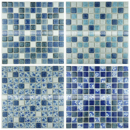 Сине -белый фарфоровый синий бассейн Каменный керамическая мозаичная плитка телевизор Фоновый порог стена порог камень культурный камень