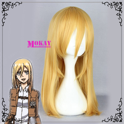 taobao agent COSPLAY wigs Attack Giant Heristea Lance, long straight hair pale yellow