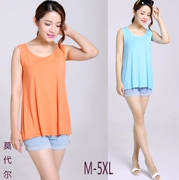 Mới nữ kích thước lớn phương thức lỏng vest cộng với phân bón rộng dây đeo vai dây áo sơ mi tay áo màu rắn là mỏng