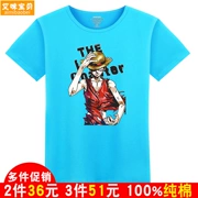 Quần áo trẻ em cướp biển Wang Lufei lớn trẻ em 2018 mùa hè mới phim hoạt hình in bông T-Shirt ngắn tay áo sơ mi trai