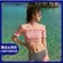 Hàn Quốc net màu đỏ với cùng một đoạn của tai gỗ cổ áo ngắn tay áo thu thập chia bikini cao eo bao phủ bụng bãi biển áo tắm đồ bơi 2 mảnh đẹp