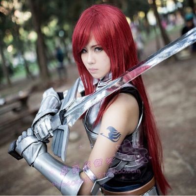 taobao agent Cosplay wig Ailusa dark red | High -temperature silk fairy tail long straight hair wigs