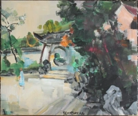 Оригинальная акриловая живопись работает фавориты ландшафтный список "Liuhou Hemple Two" льняная ткань.