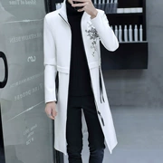 Da nam và phiên bản Hàn Quốc dài của mùa xuân và mùa thu thanh niên Slim đẹp trai áo gió mỏng trên đầu gối áo khoác da PU