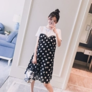 Thai sản mặc 2018 mùa hè mới Hàn Quốc phiên bản của vòng cổ sóng khâu giả hai mảnh thời trang dài mang thai phụ nữ ăn mặc