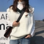 Mùa thu và mùa đông của phụ nữ sinh viên Hàn Quốc phù hợp với màu sắc V-Cổ loose hoang dã trái cây thêu dệt kim vest vest áo thun áo len áo khoác nữ de thương