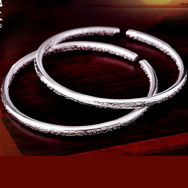 Vòng đeo tay bằng bạc cùng vòng tay bạc bohemia vòng tay nữ làm bằng tay chạm khắc rắn nam và nữ vòng tay quà tặng - Vòng đeo tay Cuff