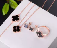 Vòng cổ hoa tai tự nhiên Agate Cỏ ba lá Nhẫn Set Set Bạc 925 - Nhẫn nhẫn kim cương nam