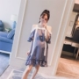 Thai sản mặc 2018 mùa hè mới off-the-vai ren webbing khâu Một phiên bản của thời trang phụ nữ mang thai dài ăn mặc Hàn Quốc đầm bầu dự tiệc