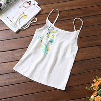 Áo vest gió quốc gia 2019 hè mới của phụ nữ Trung Quốc phong cách cotton vẽ tay và áo sơ mi vải lanh quấn ngực - Áo ba lỗ đầm nữ