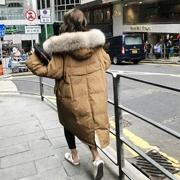 Bánh mì bông quần áo xuống áo khoác bông phụ nữ phần dài mùa đông sinh viên Hàn Quốc lỏng lẻo trên đầu gối thực sự lớn cổ áo lông bông áo khoác dày