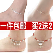 Nhật bản và Hàn Quốc 925 sterling bạc vòng chân nữ Hàn Quốc phiên bản của đơn giản retro sợi dây màu đỏ vòng chân thời trang sinh viên chuông couple bạc trang sức