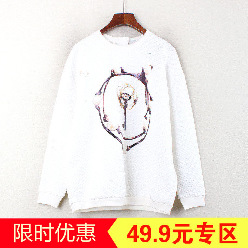 Tầng loạt trung tâm mua sắm để rút mới 2018 mùa xuân và mùa thu áo cổ tròn in nhỏ tươi hoang dã áo len Y07694