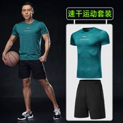 Phòng tập thể dục nam Quần áo thể thao mùa hè mỏng ngoài trời Sấy khô nhanh tay ngắn Quần short hai mảnh buổi sáng chạy bộ - Quần áo tập thể hình