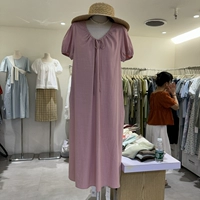 Летняя одежда, южнокорейский товар, длинное платье, в корейском стиле, 2023 года, свободный крой, V-образный вырез, на шнурках