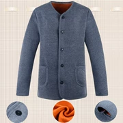 Áo len nam trung niên và áo len ấm áp nút đơn mảnh cộng với nhung dày cộng với phân bón XL mùa đông mặc quần áo mùa thu