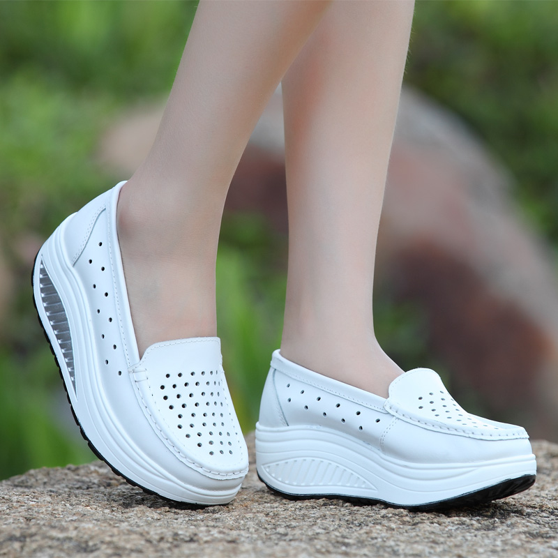 8103 / White2021 spring and autumn Women's Shoes Thick bottom Muffin Slope heel Women's shoes comfortable non-slip Mom shoes white Nurse shoes Rocking shoes