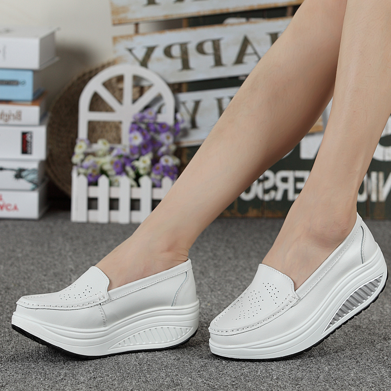 811 / White2021 spring and autumn Women's Shoes Thick bottom Muffin Slope heel Women's shoes comfortable non-slip Mom shoes white Nurse shoes Rocking shoes