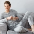 Áo dài nam lụa dài tay trung niên cotton lụa đồ ngủ nam áo đơn mảnh mùa thu mỏng phần cha đồ lót Pyjama