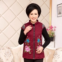 Phụ nữ tuổi trung niên thu đông 60-70 tuổi áo phao bằng vải cotton nữ cộng với chất liệu cotton để tăng thêm bà mẹ cài 80 áo phao nữ