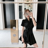 Летняя рубашка, черное приталенное элитное платье, мини-юбка, V-образный вырез