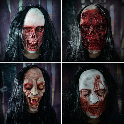 taobao agent Halloween Ghost House Bloody Horror Long Hair Ghost Head Club Escape Face Mask Ghost Face Dress