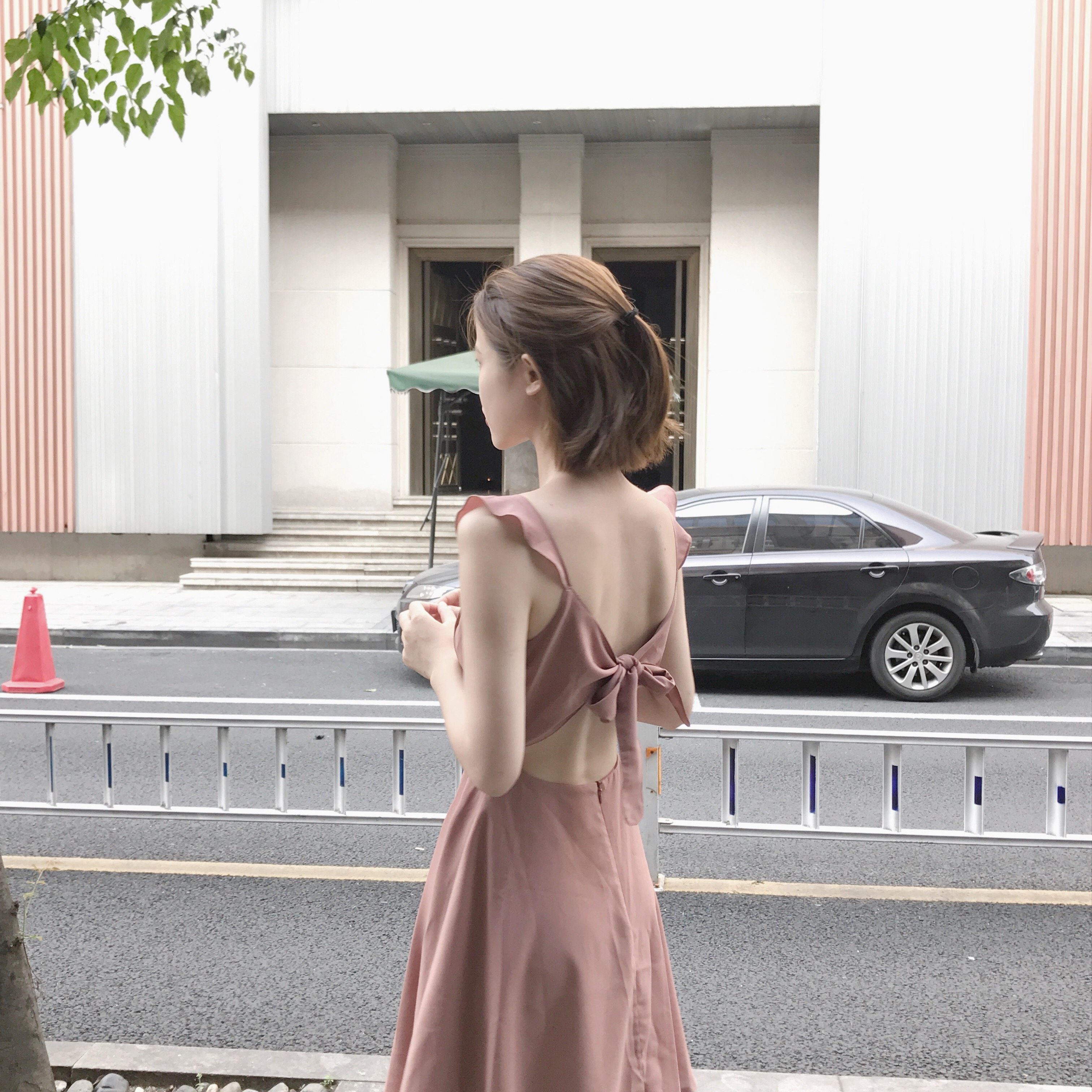 9066#2018夏季 甜美少女的美背连衣裙