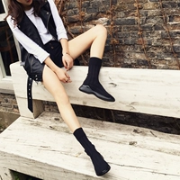 Booties khởi động của phụ nữ 2018 mùa xuân Hàn Quốc phiên bản của đàn hồi len đan vớ giày trong ống đen hoang dã giày phẳng giày nữ