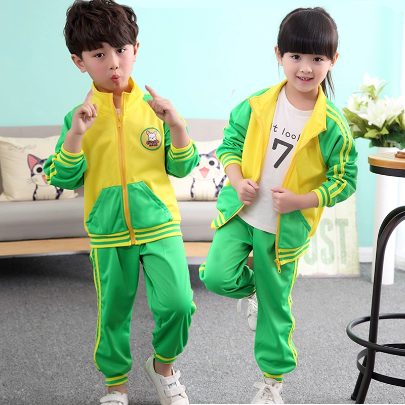 Quần áo mẫu giáo kiểu Anh quần áo mùa xuân và mùa thu màu vàng xanh phù hợp với đồng phục trường tiểu học đồng phục quần áo thể thao trẻ em - Đồng phục trường học / tùy chỉnh thực hiện