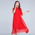 Thương hiệu đặc biệt cộng với kích cỡ quần áo phụ nữ Phong cách Trung Quốc cải tiến váy sườn xám dân tộc lụa đỏ lụa váy dài - Váy dài Váy dài