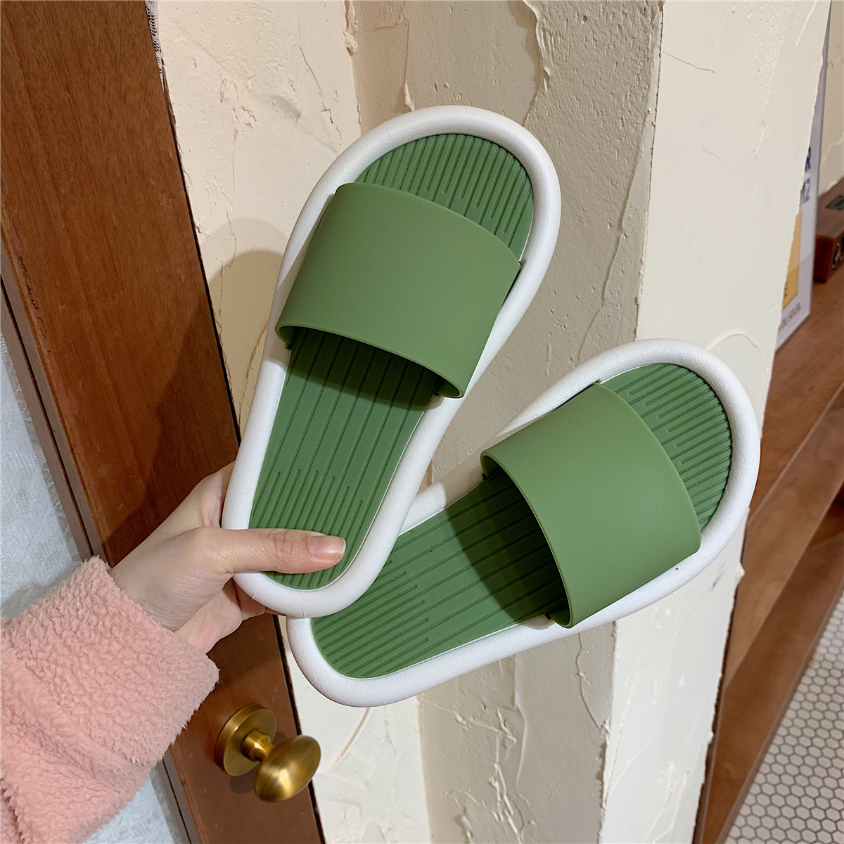 Vertical & GreenSliver lovely Cartoon slipper female summer ins Girlish heart household non-slip Deodorization lovers Thick bottom Sandals Wear out
