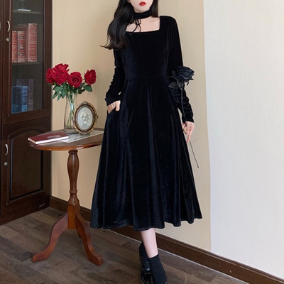 taobao agent Black spring long skirt, design dress, french style, maxi length, plus size, trend of season, fitted