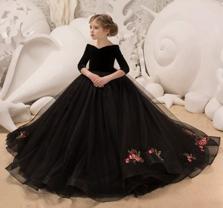 Váy dạ hội cho bé gái Váy công chúa 2019 New Word Shoulder Puffy Tail Váy Trẻ em Chủ nhà Hiển thị Trang phục - Váy trẻ em