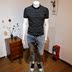 Màu đen và trắng sọc polo áo sơ mi nam triều ve áo hoang dã Hàn Quốc ngắn tay áo Paul Shan của nam giới thời trang t-shirt thanh niên Anh Polo