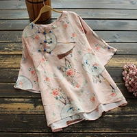 Летняя ретро одежда для верхней части тела, рубашка, свободный крой, в цветочек, короткий рукав